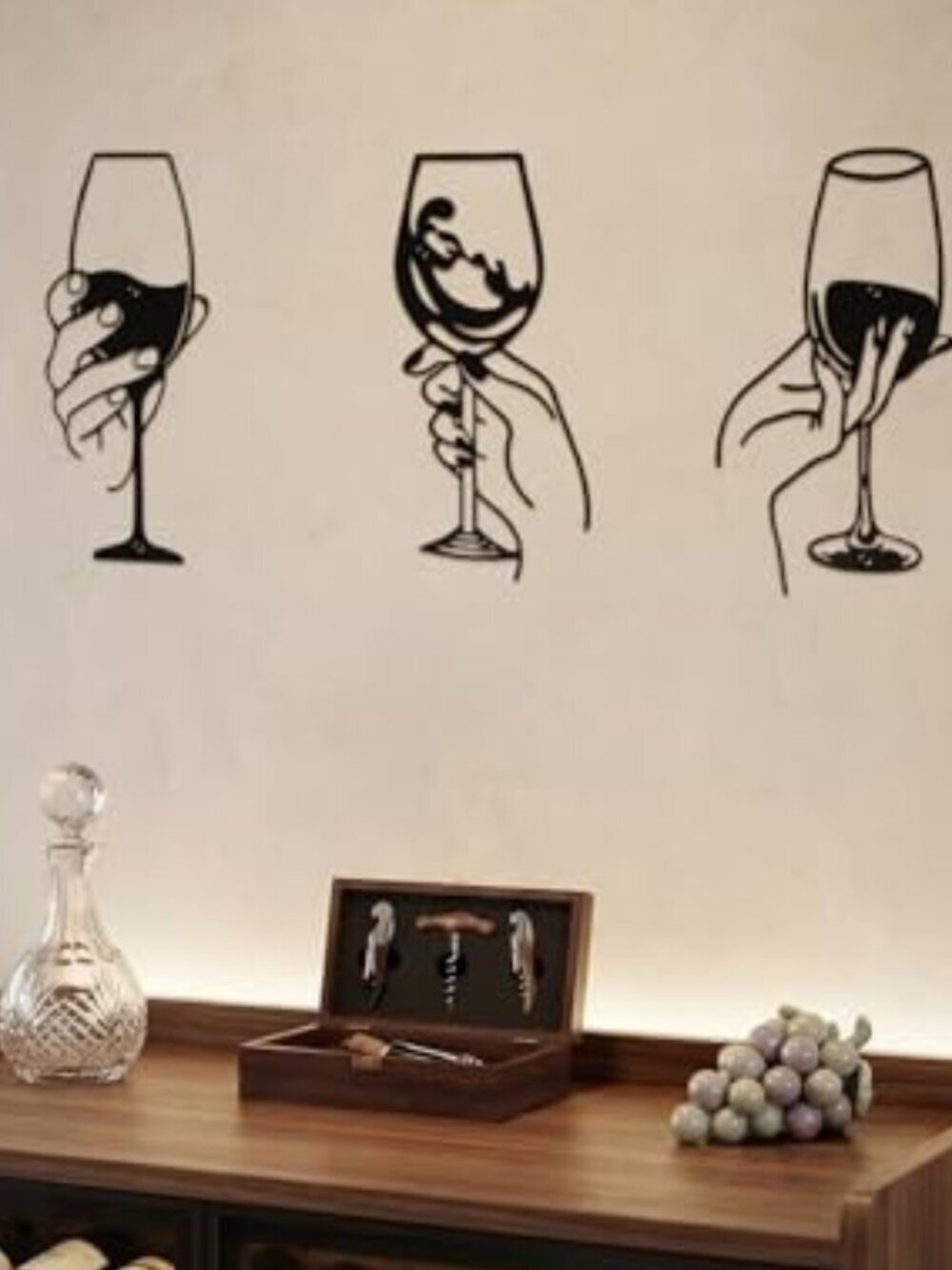 BRAND NEW 3 Pcs Wine Wall Art Black Metal Wine Sign